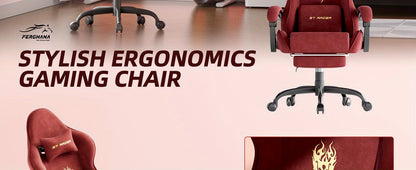 STRACER Velvet Upholstered Gaming Chair Featuring a Footrest, High Back Design, Ergonomic Support for Gamers, Includes Headrest And Massage Lumbar Pillow, Racing Style Reclining Video Game Chair