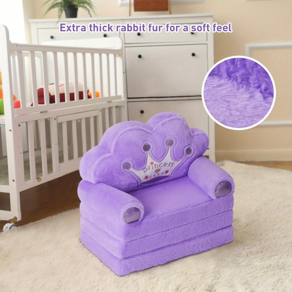 Kids 2-in-1 Foldable Sofa & Pillow, Soft Plush Memory Foam Children's Lounger, Washable Cover, Cute Birthday & Holiday Gift for Kids Playroom