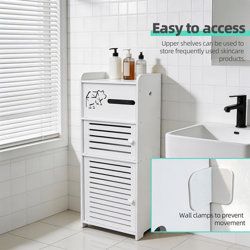 1pc Independent White Bathroom Cabinet, Toilet Paper Storage Cabinet, Multi-Tier Storage Shelf, Made of Durable Wood-Plastic Material, with Door for Moisture And Dust Prevention, Suitable for Small Spaces, Bathroom Towels, And Toiletries Storage