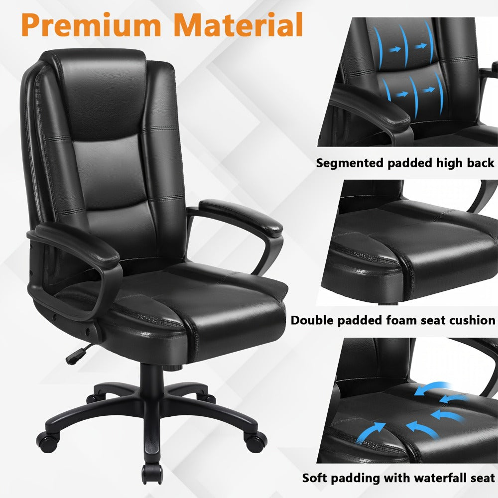 Big & Tall Executive Office Chair 400 lbs – Ergonomic PU Leather High Back Chair with Adjustable Armrests & Lumbar Support, Long Sitting Comfort, Home Office & Computer Desk, Brown Grey White