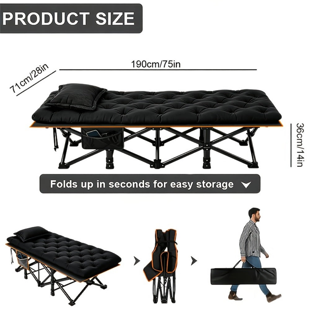 Folding Camping Bed Portable Guest Bed with Mattress 59/75 Inch Oversized Thick 500-700lb Capacity for Outdoor Garden Balcony