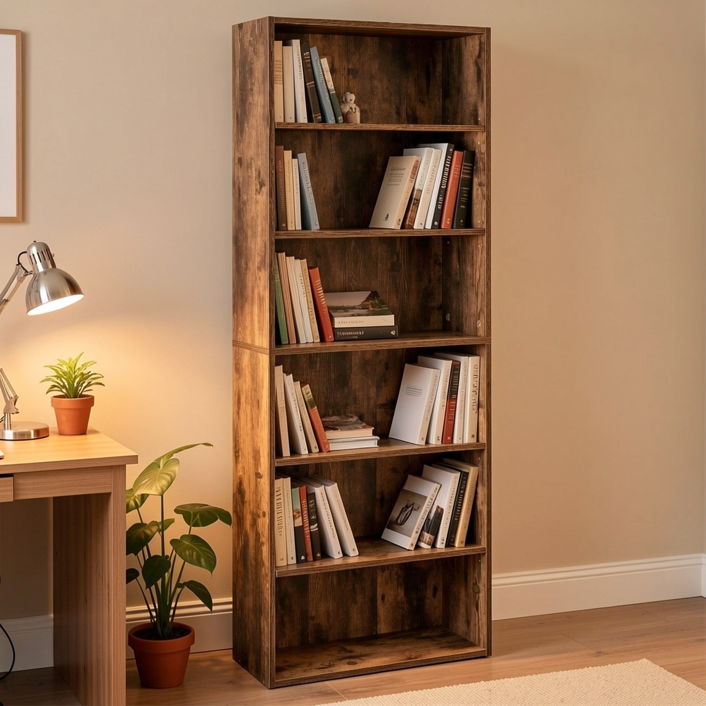6-Tier Open Bookshelf Display - Space-Saving Bookcase for Home Office & Living Room, Book Organizer with Storage, Dining Room Shelf
