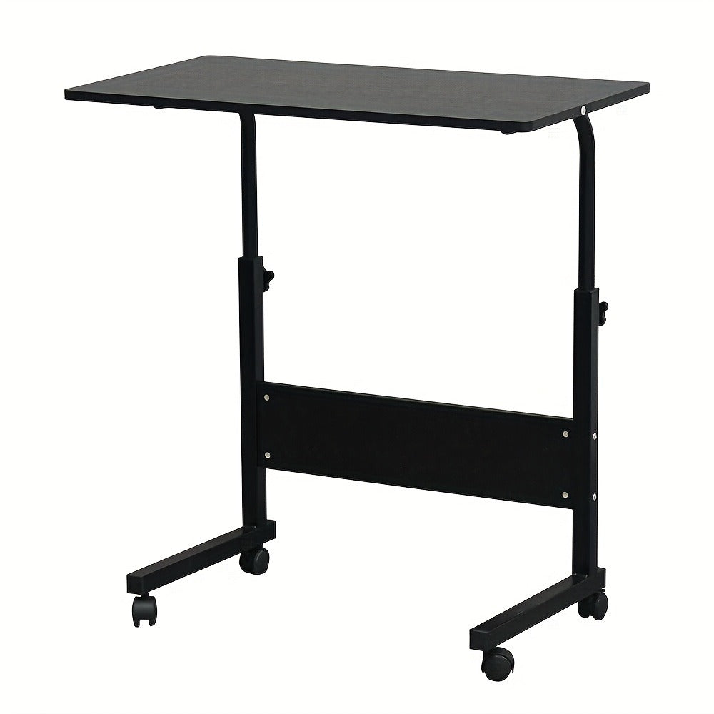 Height Adjustable Rolling Overbed Table with Wheels & Brakes – Mobile Laptop Desk Side Table 27"-44", MDF Top Iron Frame for Bedroom Living Room Kitchen Study, Black & Gray