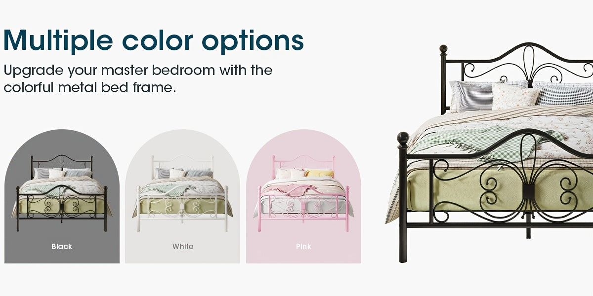 WEEWAY Metal Bed Frame with Headboard, Platform Bed with Butterfly Pattern Design Headboard & Footboard, No Box Spring Required, Easy Assembly