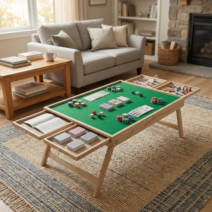 This Multifunctional Game Table Is Foldable And Features Drawer Storage Compartments. The Non-Slip, Integrated Storage Design Is Perfect for Puzzles, Board Games, And Camping - Combining Entertainment, Office Work, And Storage