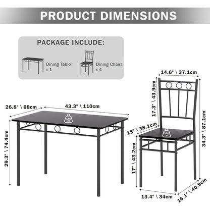 Dining Table Set for Small Spaces, Kitchen Table And Chairs Set Of 4, 5pcs Modern Dinette Furniture with Wood And Metal Frames, Brown/Black/Gray