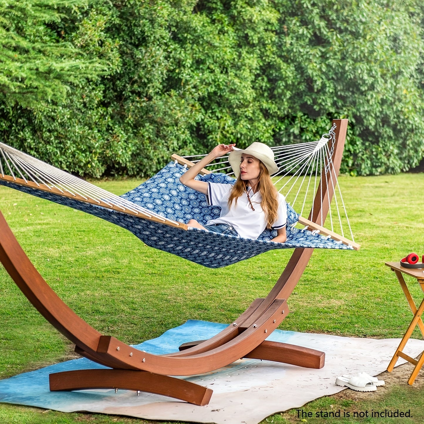 Lazy Daze Hammocks 12 FT Double Quilted Fabric Hammock with Spreader Bar And Detachable Pillow, 2 Person Hammock for Outdoor Patio Backyard Poolside, 450Lbs Weight Capacity (Stands Not Included)