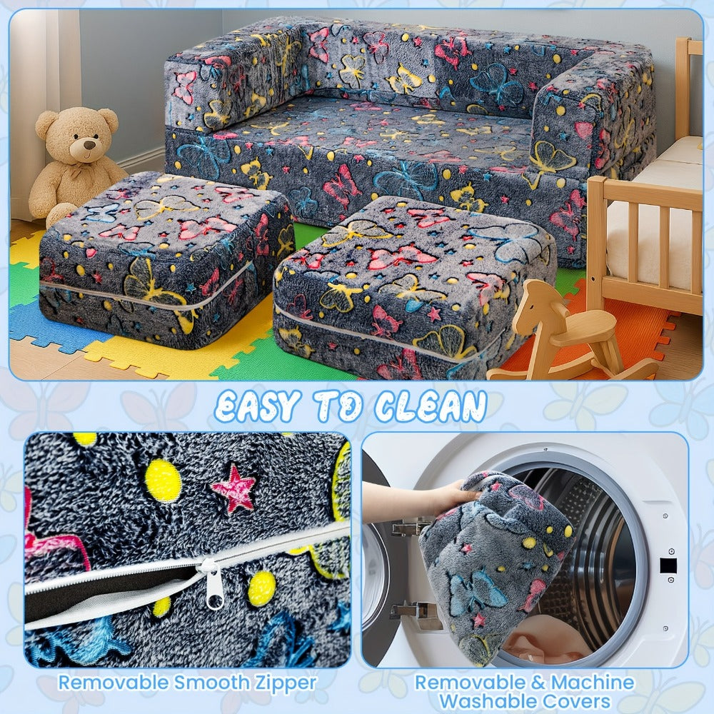 Folding Sofa Bed with LED Lights Multifunctional Convertible Sofa Cushion Floor Couch for Game Room Bedroom Living Room, Luminous Lazy Sofa Sleeper Chair Fold Out Bed