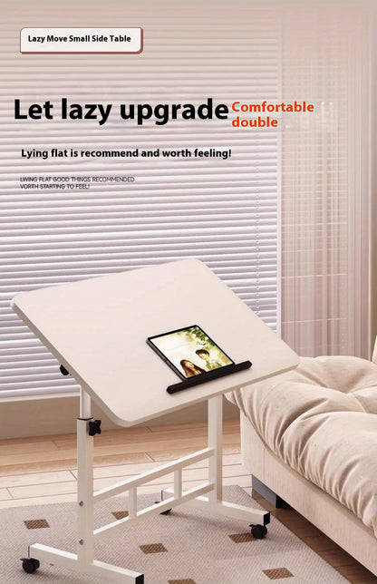 Adjustable Tilt Foldable Standing Desk 32"x16" – Portable Mobile Laptop Rolling Desk with Height Adjustment, Compact Sit-Stand Workstation, White