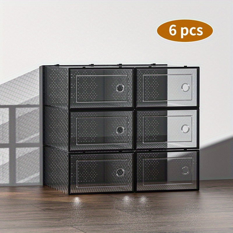 6/12/24 Pack Large Shoe Storage Organizer for Closet, Modular Space Saving Shoe Boxes Clear Plastic Stackable Containers Display Case Bins with Lids, Shoe Rack for Sneaker Storage, White And Black Soceer Shoes