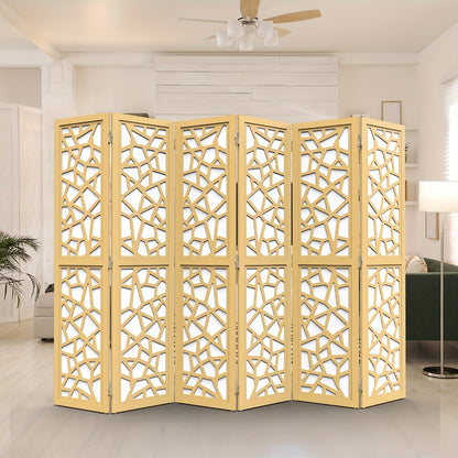 Geometric Wood Room Divider 70"H – Freestanding Privacy Screen with Modern Pattern, Indoor Space Separator for Living Room, Bedroom & Office, No Assembly Required