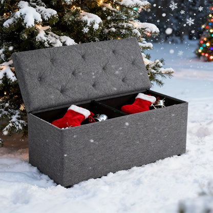 Folding Storage Ottoman Bench Multi-Purpose Heavy Duty Indoor Outdoor Seat, Easy-Clean Non-Porous Surface for Living Room Bedroom Patio Garden, 15 30 43 Inch Set Options Grey