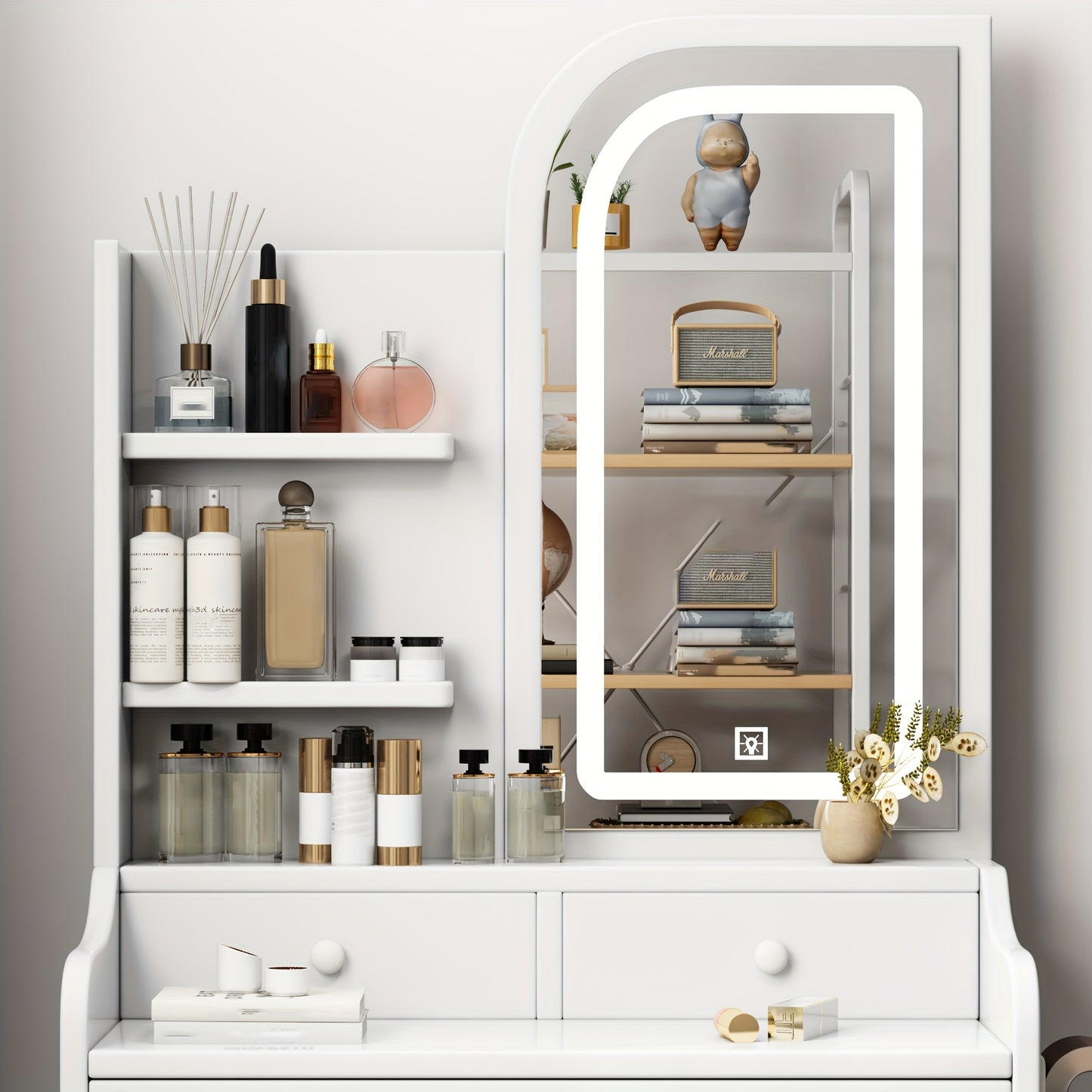 [Dressing Table With Mirror] White Dressing Table With Sliding Mirror And Stool 4 Drawers Home High-End Bedroom Dressing Cabinet Integrated Small Apartment