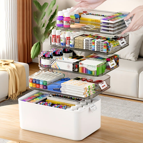 Large Capacity Multi-Layer Transparent Storage Box with Handle, Portable Durable Organizer for Medicine, Office Supplies, Sewing, Bathroom & Travel, Easy to Clean
