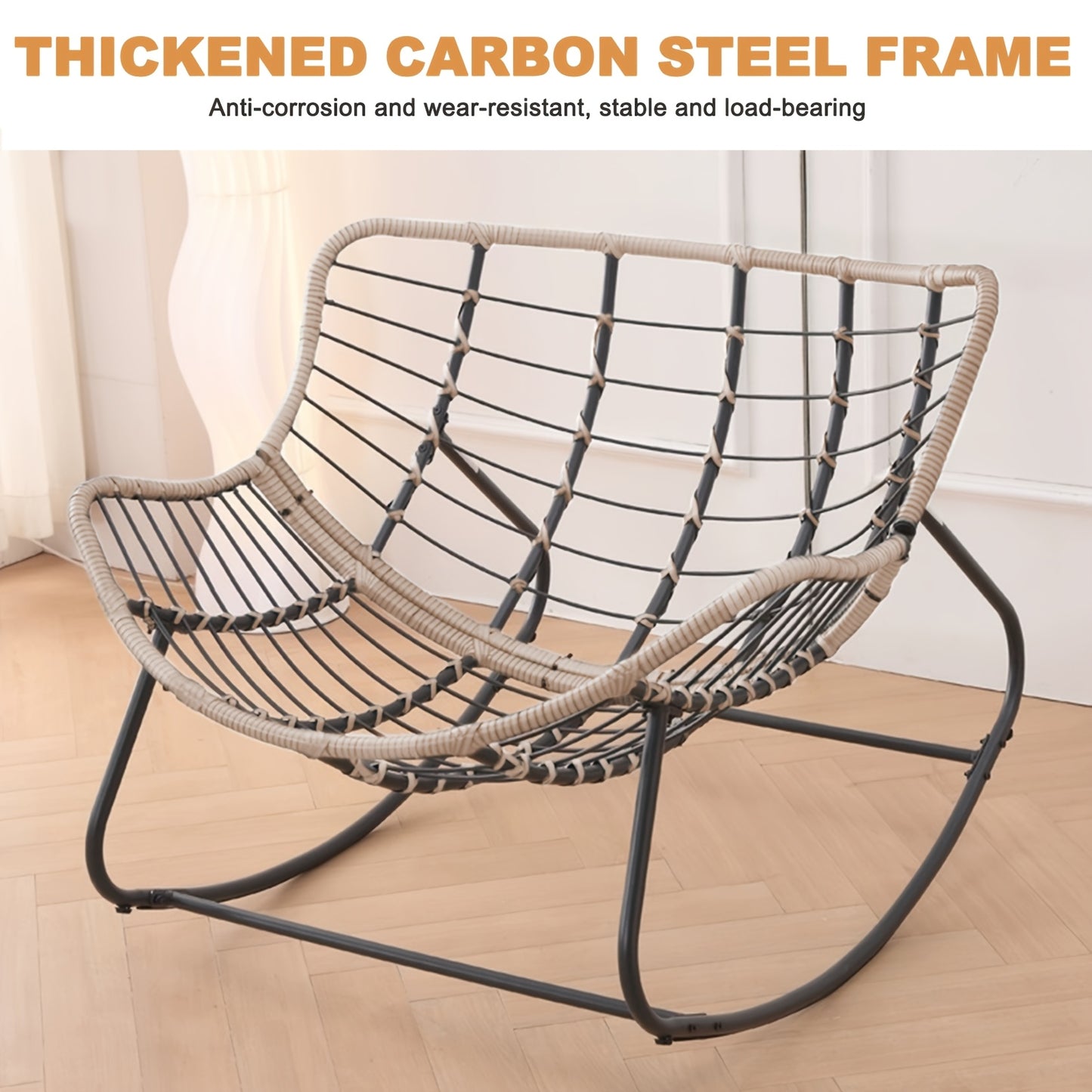 Patio Rocking Chair, A Papasson Recliner, Lounge/Egg Chair Outdoor/Indoor, Comfy Reading Chair for Porch/Garden/Patio/Camping, Spring/Summer Outdoor Furniture, Easter Gift, with Cushion