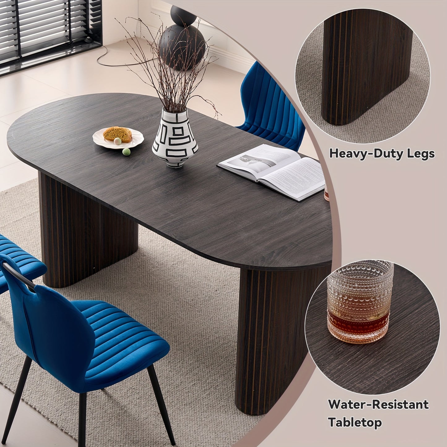 70.8" Oval Dining Table for 4 6 Person, Mid-century Modern Farmhouse Kitchen Table, Wood-grain Patterned Rustic Dinner Table for Breakfast Dining Reception Room(Only Table)