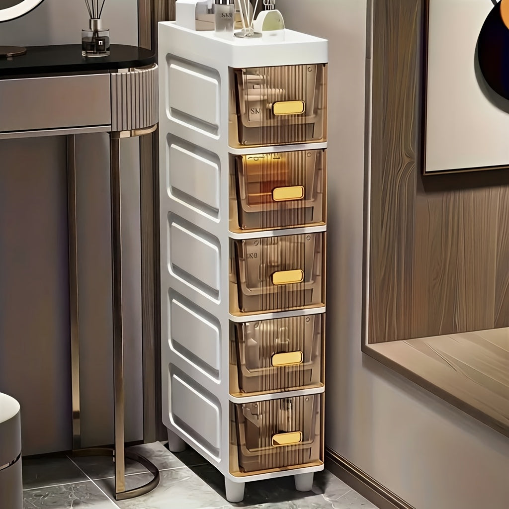 Luxury Slim Storage Cabinet with Drawers - Durable & Waterproof PP Material, Multi-Functional Storage Box, Suitable for Bathroom, Kitchen, Personal Care Product Dispensing And More, Ideal for Small Spaces, Storage Drawer Unit