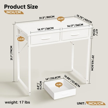 Vanity Small Desk with Light - Fiber Drawers & Adjustable, Easy Assembly, Laptop In Home, Study Or Work, Adjustable