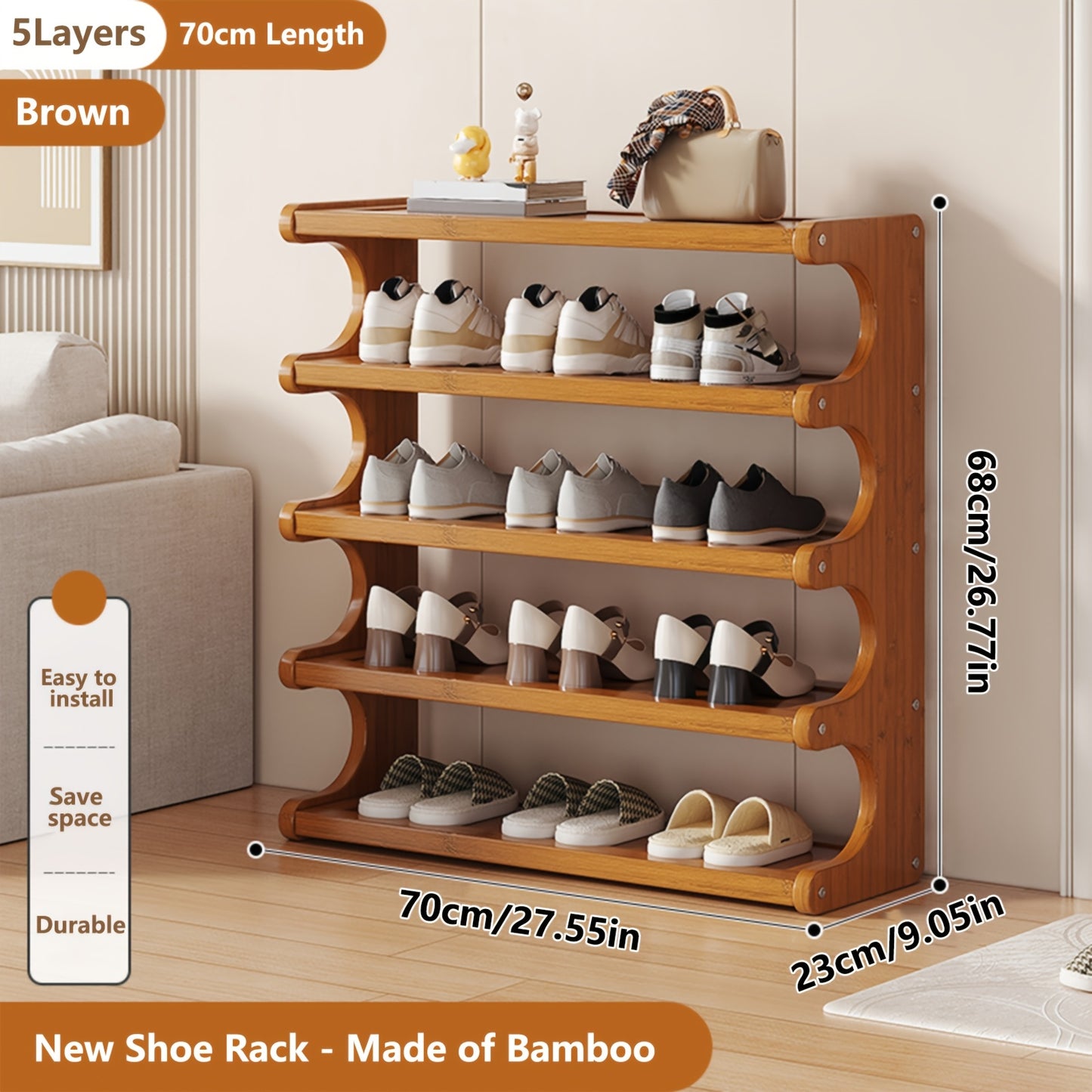 1pc Bamboo Shoe Rack | 3/5/6-Tier -Standing Shoe Shelf Suitable for Entryway, Living Room, Bedroom, - Space-Saving Storage with Easy Assembly, Modern Minimalist, Bamboo Shoe for Small Spaces