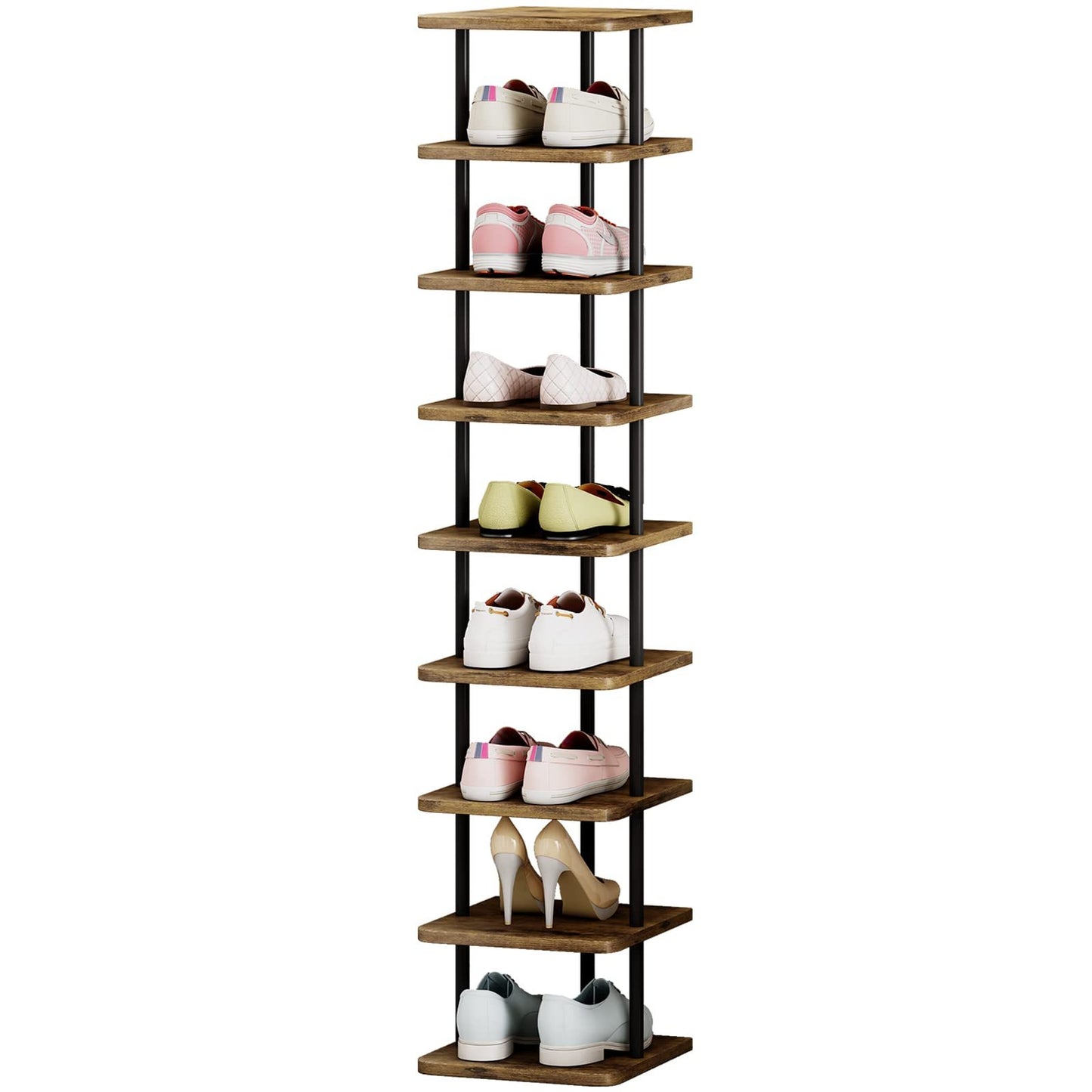 9-Tier Vertical Shoe Rack Tower Narrow Freestanding Shoe Organizer for Closet, Entryway & Bedroom – Slim MDF Shoe Shelf for Space-Saving Home Storage