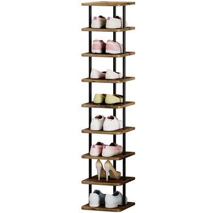 9-Tier Vertical Shoe Rack Tower Narrow Freestanding Shoe Organizer for Closet, Entryway & Bedroom – Slim MDF Shoe Shelf for Space-Saving Home Storage