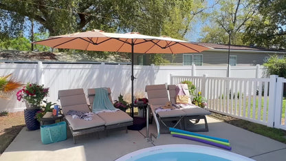 [Extra Large Shade Area] 1pc 15Ft Patio Umbrella with Base Included, Extra Large Shade Area, Double-Sided Rectangle with Crank Handle for Poolside, Garden, Yard, Beige/Blue/Red