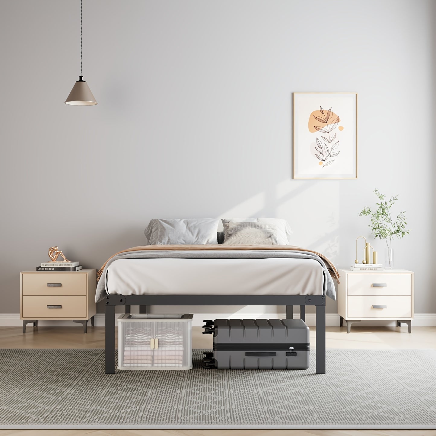 Twin Size Bed Frame - Heavy Duty Metal Platform Bedroom Frames King Size with Storage Space, No Box Spring Needed, 14 Inches High, Sturdy Steel Slat Support, Black
