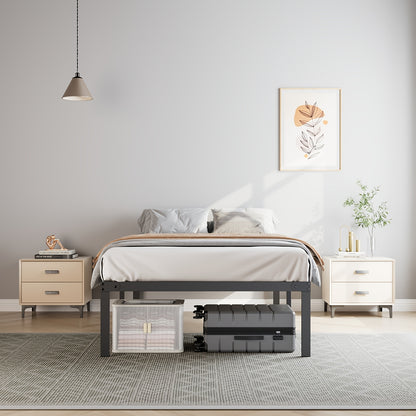 Twin Size Bed Frame - Heavy Duty Metal Platform Bedroom Frames King Size with Storage Space, No Box Spring Needed, 14 Inches High, Sturdy Steel Slat Support, Black