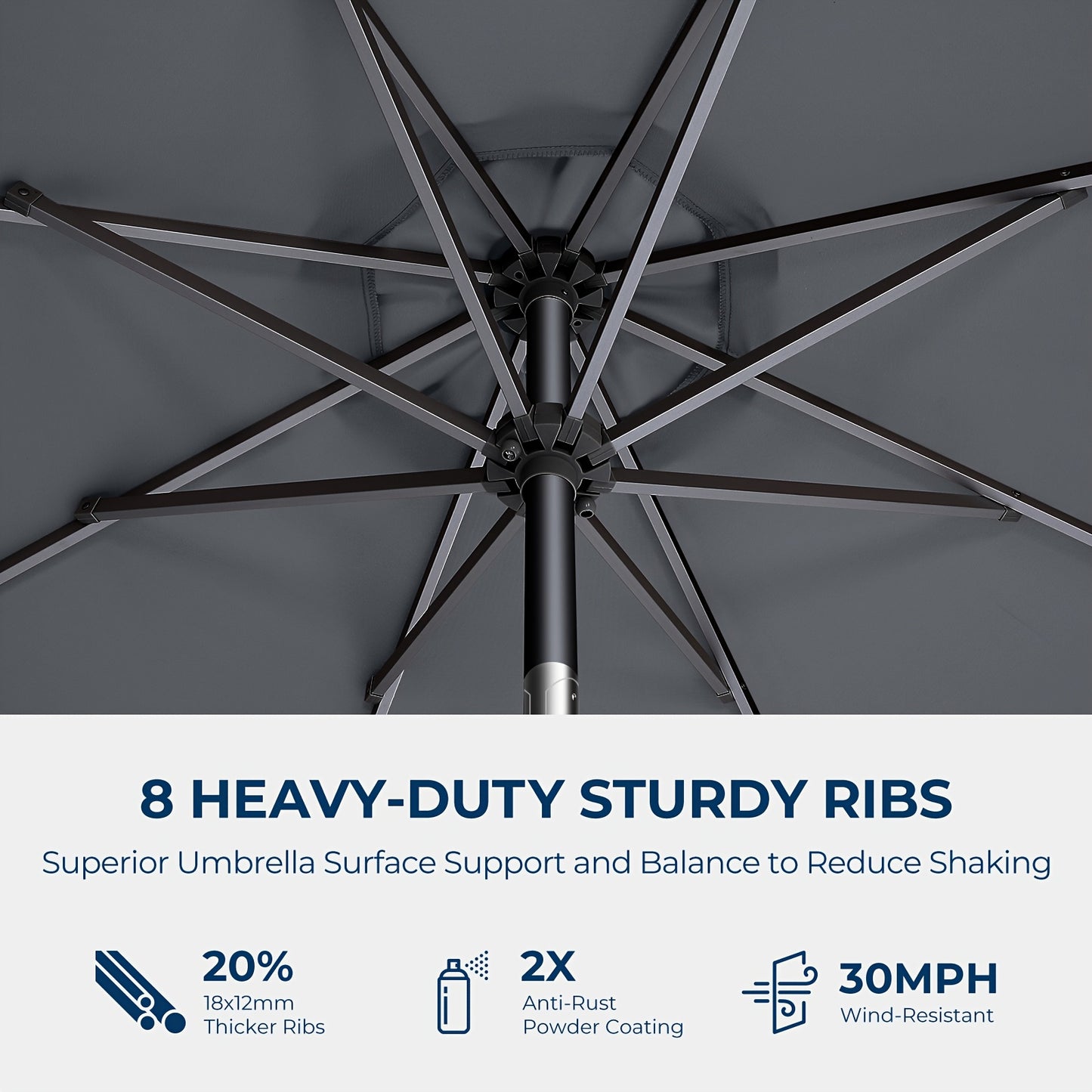 9Ft Outdoor Patio Umbrella, 8 Colors Patio Table Umbrella with Push Button Tilt Crank, 8 Steel Umbrella Ribs, for Garden, Deck, Backyard, Pool, Garden Houses