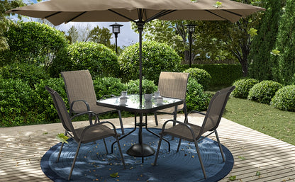 [Outdoor Furniture Set] Patio Dining Table and Chair Set, 5pcs, Space-Saving Outdoor Furniture for All-Weather Use, Includes 4 Stackable Textilene Chairs and a Metal Frame Table, Suitable for Courtyards, Gardens, Lawns, Backyards, and Poolside, Umbrella N