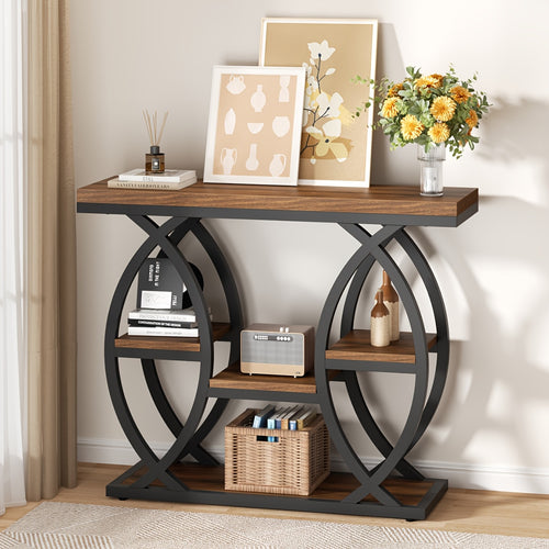 39-Inch Holiday-Themed Console Table, 4-Tier Sofa Side Table with Storage Shelves, Narrow Wood And Metal Frame Decorative Table, Suitable for Small Spaces, Hallway, Entryway, And Christmas
