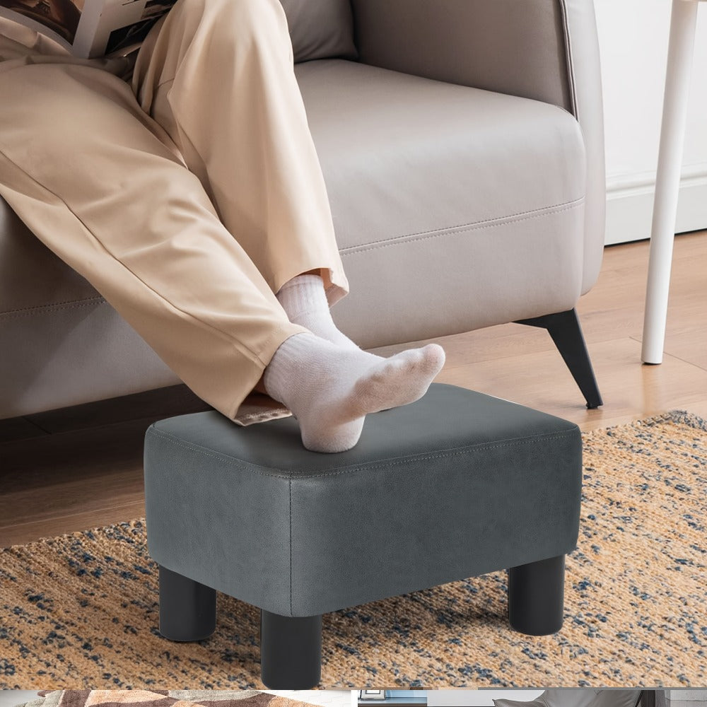 Small Ottoman Footstool with Hidden Storage 15.6 Inch Rectangular PU Leather Footrest Anti-Skid Legs for Living Room Bedroom Office Sofa Black Brown Gray