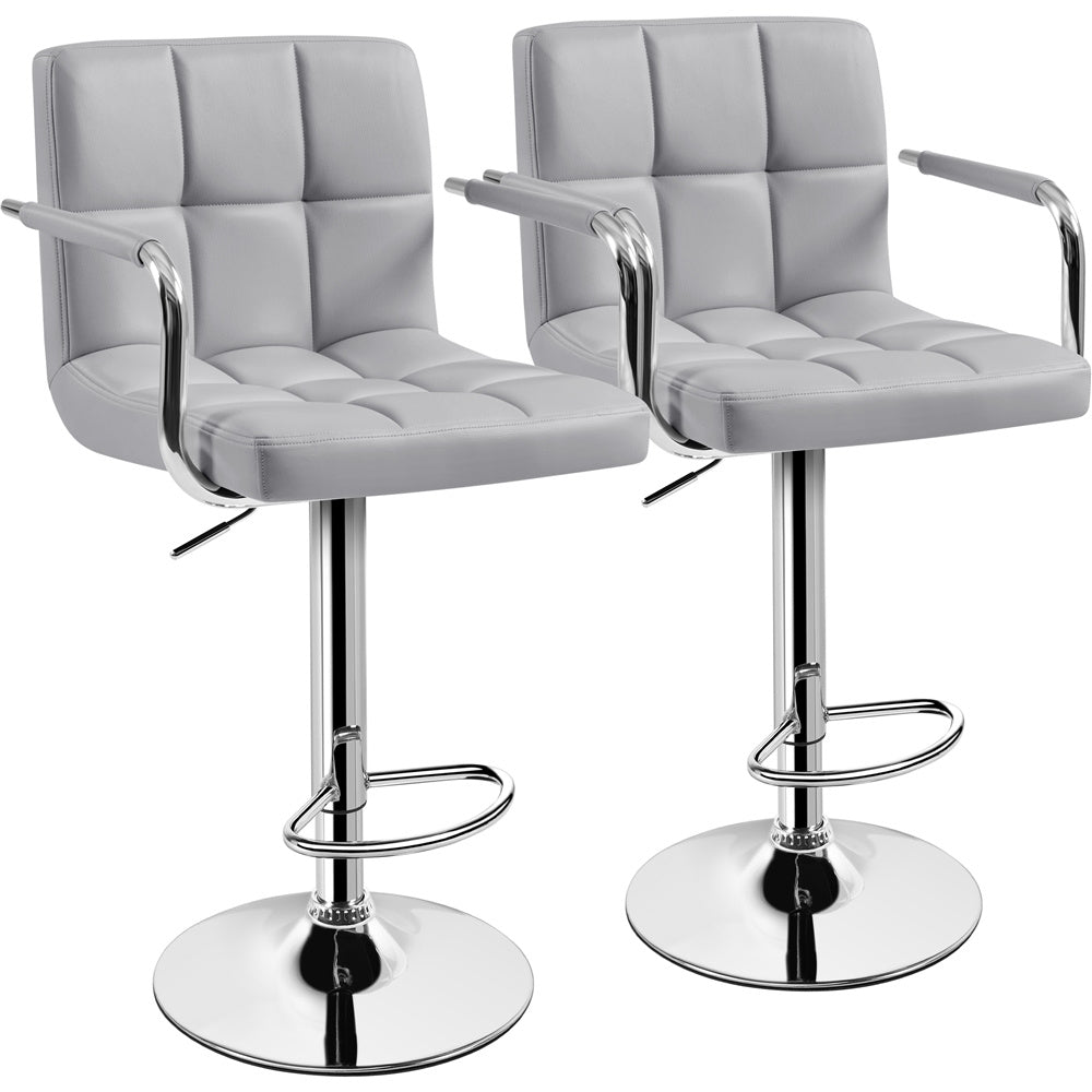 Costoffs 2pcs PU Leather Bar Stools Adjustable Swivel Stools Kitchen Chairs with Large Steel Base, Backrests & Footrest for Dining Room, Kitchen Island, Home Bar Counter, Christmas Gift