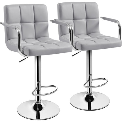 Costoffs 2pcs PU Leather Bar Stools Adjustable Swivel Stools Kitchen Chairs with Large Steel Base, Backrests & Footrest for Dining Room, Kitchen Island, Home Bar Counter, Christmas Gift