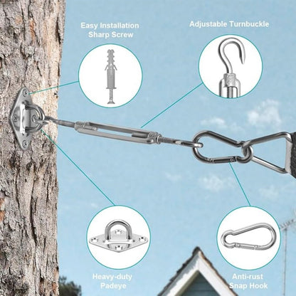 44 Pcs Shade Sail Hardware Kit, 6 Inch Outdoor Sun Sail Accessories, 304 Stainless Steel Turnbuckles & Brackets for Triangle/Rectangle Sails, Patio Canopy Installation Hardware Set Waterproof