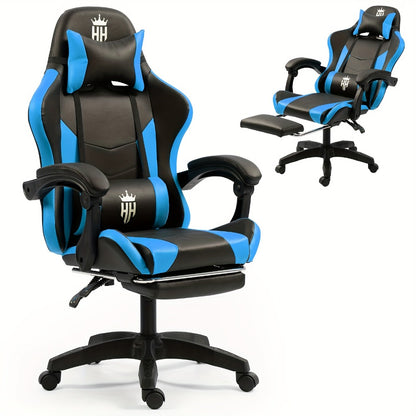 Gaming Chair with Footrest and Lumbar Support – Ergonomic Computer Chair with Swivel Seat, Adjustable Height, Headrest & Reclining Backrest for Home Office
