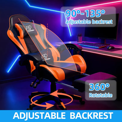Ergonomic Gaming Chair with Lumbar Support & Optional Footrest – High Back Home Office Recliner for Adults & Teens, Fixed Armrests, Premium Padding, Black Blue, Black Orange, Black White
