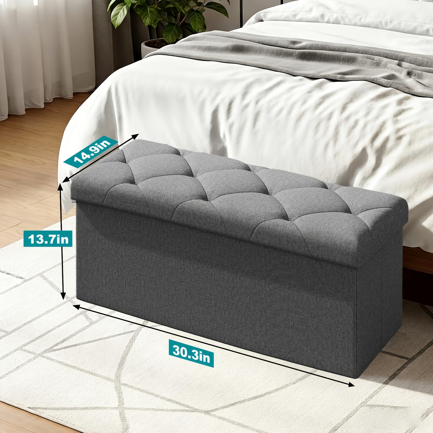 43-Inch Storage Pull-out Ottoman Bench with Hidden Compartment - Heavy-Duty Folding Stool, Soft Synthetic Leather Upholstery, Space-Saving Multi-Functional Footrest for Living Room, Bedroom, Office - 880 Weight Capacity