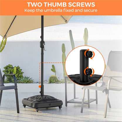 Costoffs Fillable Mobile Umbrella Base, Heavy Duty Patio Umbrella Pole Holder for Outdoor 4 Wheels, 4 Locks 2 Knobs 123lb Capacity for Deck, Poolside, Garden, Black-Checkered