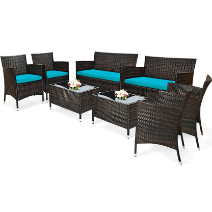 [Patio Furniture Set] 4pcs/8pcs Patio Furniture Set W/Washable Cushions And Tempered Glass Coffee Table