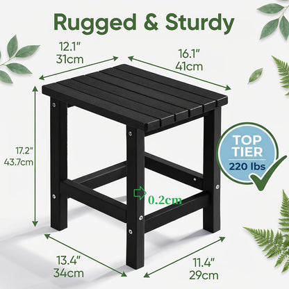 Poly Lumber Adirondack Side Table 19.68in Oversized Outdoor Weather Resistant – HDPE Patio End Table for Poolside Garden Deck Backyard (5 Colors)