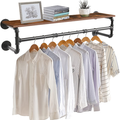 AESOME 39.3''L Industrial Pipe Clothes Rack with Top Shelf And 3 Hooks Wall Mounted Garment Rack Heavy Duty Detachable Multi-Purpose Hanging Rod for Closet Storage