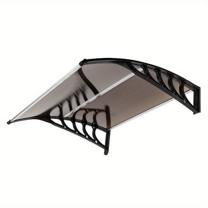 Door Window Awning 40x40 Inch Polycarbonate Panel Exterior Canopy with Aluminum Strips & Black ABS Brackets for Home Eaves Rain Sun Shade