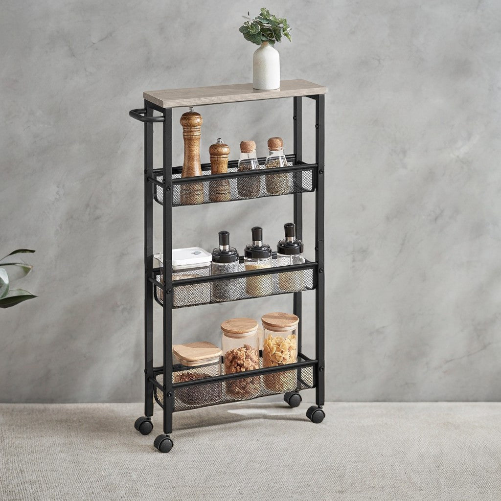 4-Tier Metal Kitchen Shelf With 360° Swivel Wheels,29.99"H x15.99"W x 4.99"D,Space-Saving, Ideal For Spices, Bottles, Snacks - Suitable For Kitchen, Living Room, Bedroom
