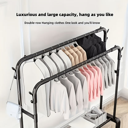 Upgraded Garment Rack with Double Metal Rods, Clothing Rack Heavy Duty Clothing Racks for Hanging Clothes, Steel-Plastic Dual-Rod Black Hanger, Freestanding Wardrobe Closet Rack, for Bedroom