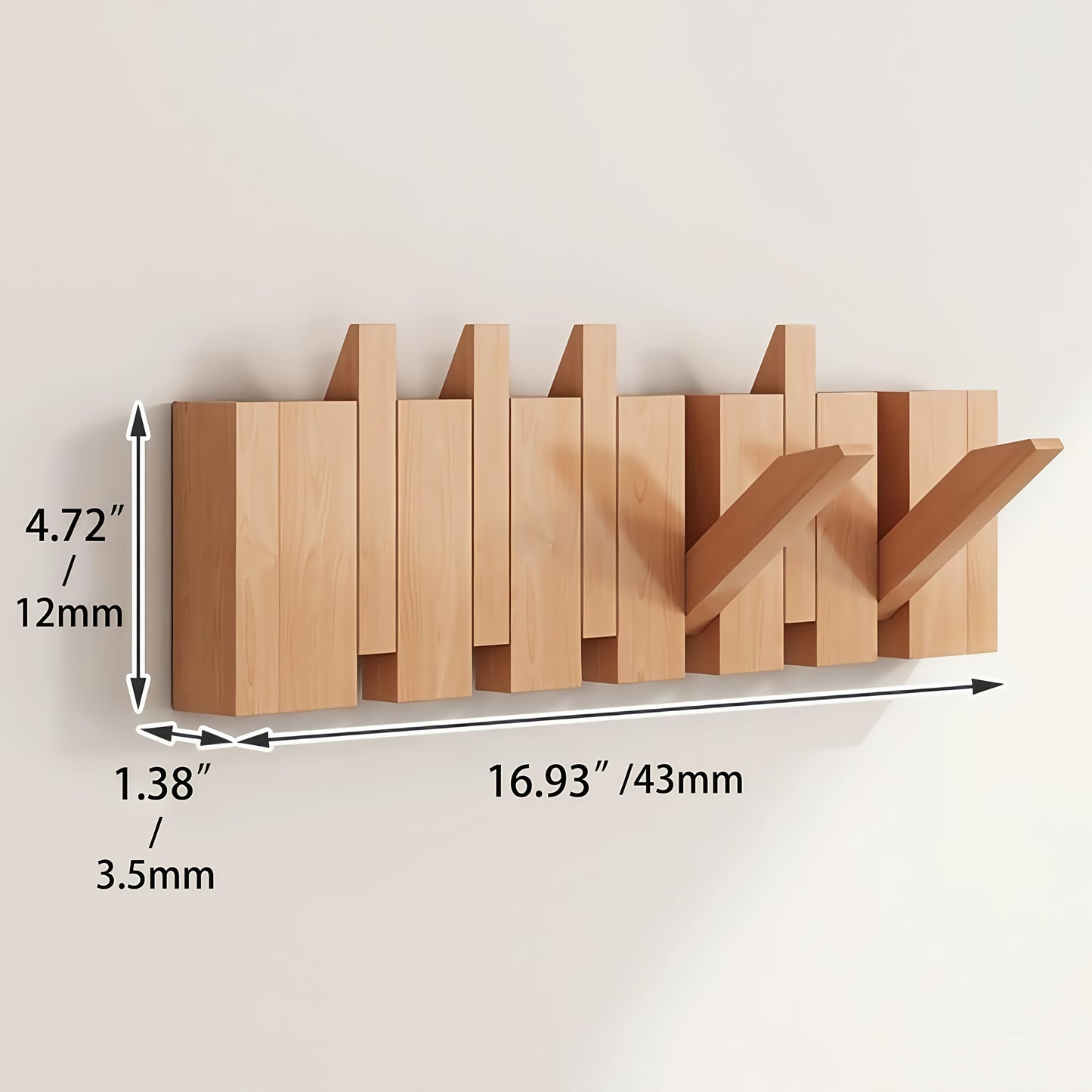 1pc Natural Wood Wall-Mounted Coat Rack with 10 Hooks - Piano-Shaped Accordion Design, Walnut Finish, Space-Saving Vertical Storage for Entryway, Bedroom, Bathroom - Easy Assembly, No Batteries/Electricity, Durable Multi-Purpose Organizer for Coats, Hats,