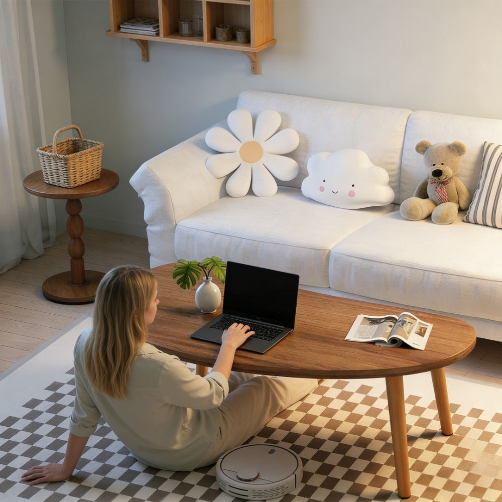 Minimalist Solid Wood Coffee Table Natural Wood Grain Tea Table for Living Room & Small Apartments – Modern Versatile Center Table Home Decor Gift, White