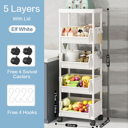 Rolling Cart Organizer, Kitchen Storage Shelf with Lockable Wheels, for Living Room Office Bathroom Garage Narrow Spaces