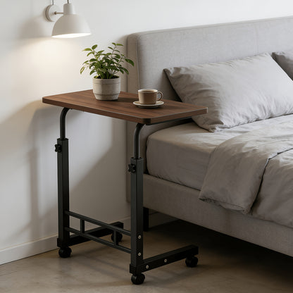 Over-Bed Table with 2-Tier Storage Rack Rolling Mobile Bedside Table for Sofa Bed Laptop Snacks Metal Frame Smooth Wheels Space-Saving Nightstand