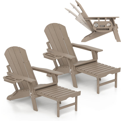 FOOWIN HDPE Adirondack Chair with Ottoman, Adjustable Backrest Adirondack Chair W/4in 1 Cup Holder Trays, All-Weather Resistant Adirondack Chairs for Outdoor, Patio, Lawn, Garden